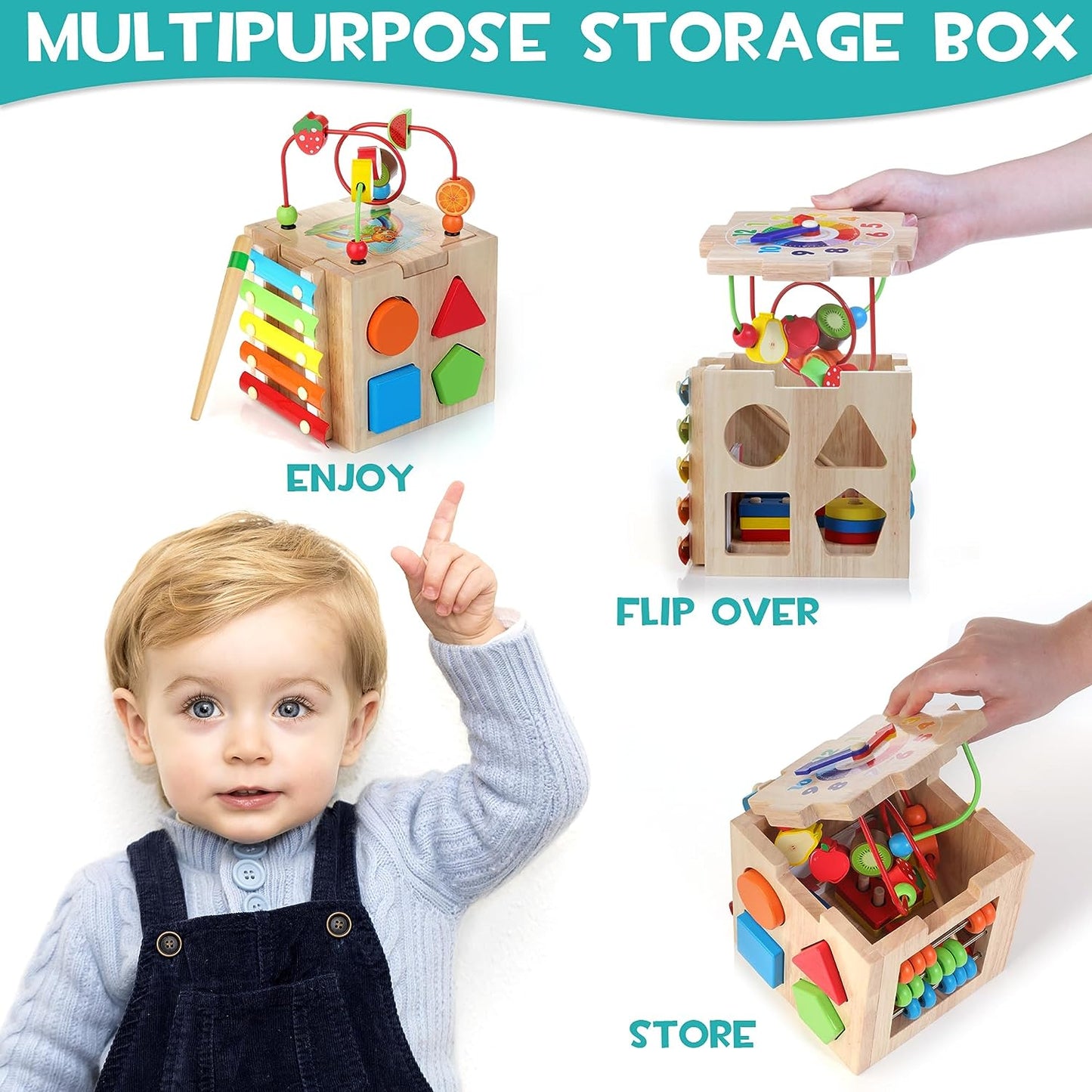 EduCube 8-in-1 houten Montessori activiteitenspeelgoed voor peuters (18+ maanden)