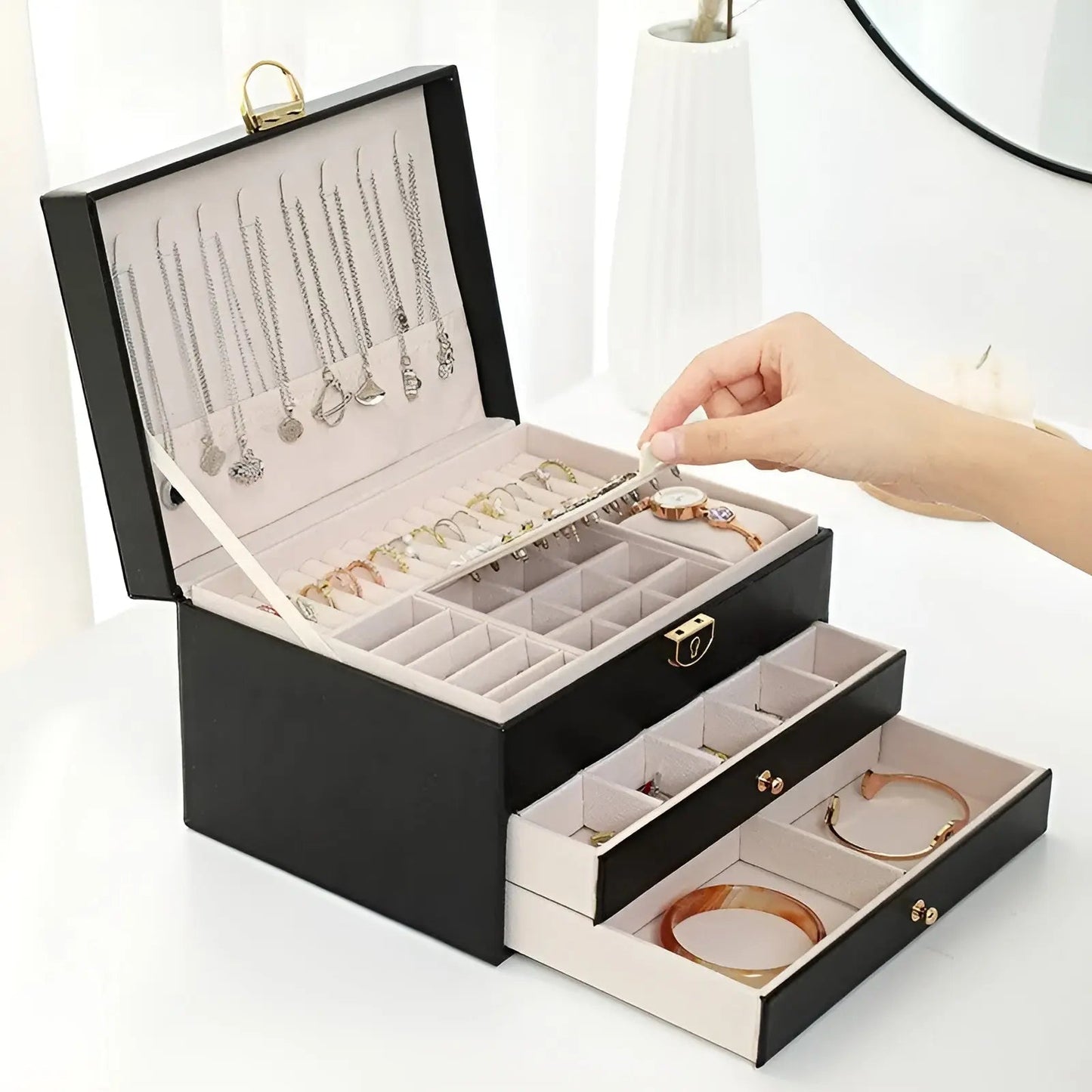 EleganceBox Luxury Jewelry Organizer with Multi Layer Storage