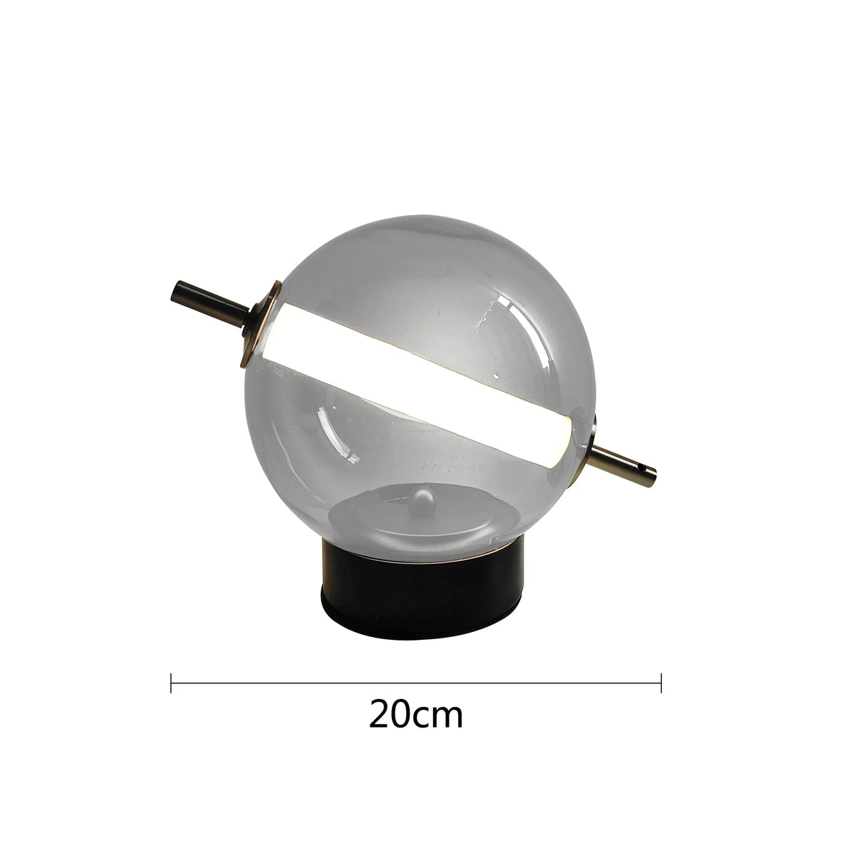 Elegant bordlampe med kugleformet matteret glasskærm og metalfod