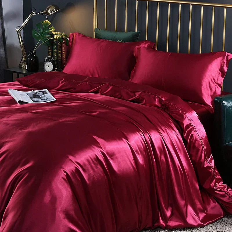 Elegant Satin Silke Sengetøjssæt Luksuriøse Bløde Lagner
