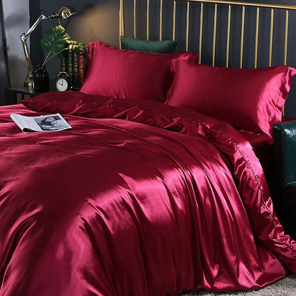 Elegant Satin Silke Sengetøjssæt Luksuriøse Bløde Lagner