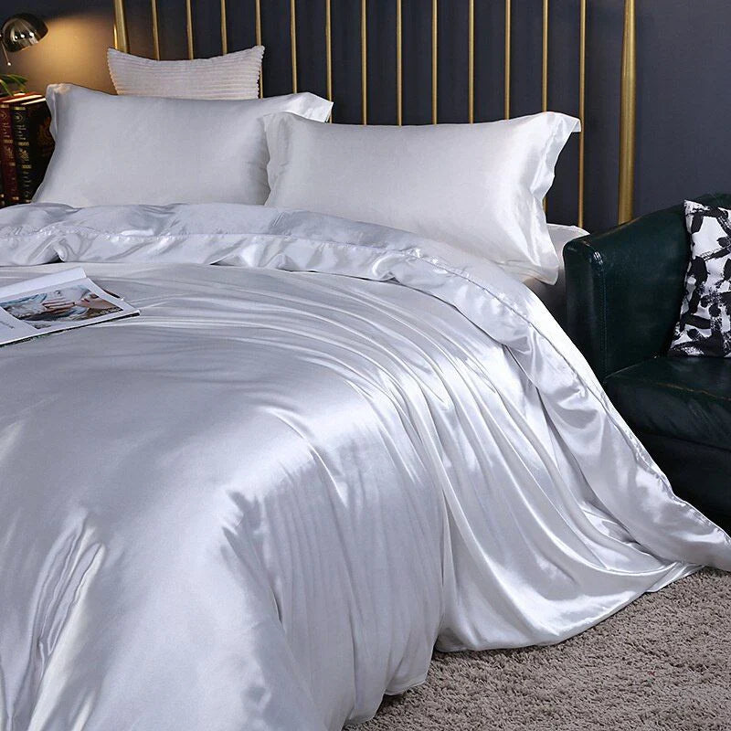 Elegant Satin Silke Sengetøjssæt Luksuriøse Bløde Lagner