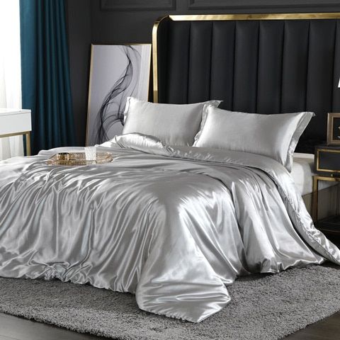 Elegant Satin Silke Sengetøjssæt Luksuriøse Bløde Lagner