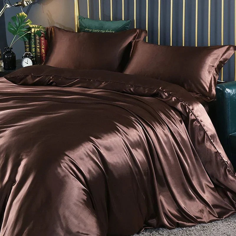 Elegant Satin Silke Sengetøjssæt Luksuriøse Bløde Lagner