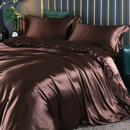 Elegant Satin Silke Sengetøjssæt Luksuriøse Bløde Lagner
