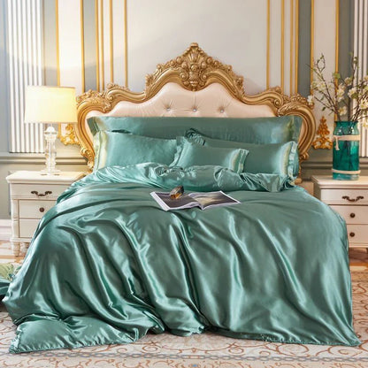 Elegant Satin Silke Sengetøjssæt Luksuriøse Bløde Lagner