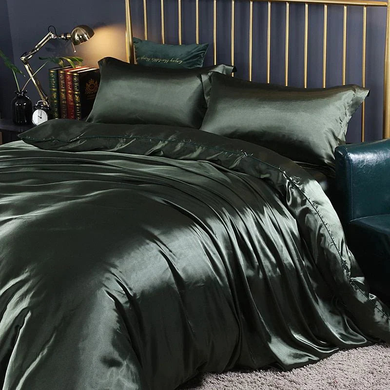 Elegant Satin Silke Sengetøjssæt Luksuriøse Bløde Lagner