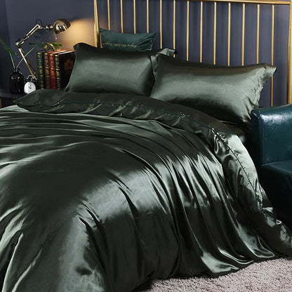 Elegant Satin Silke Sengetøjssæt Luksuriøse Bløde Lagner