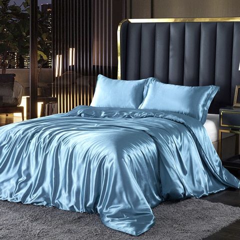 Elegant Satin Silke Sengetøjssæt Luksuriøse Bløde Lagner