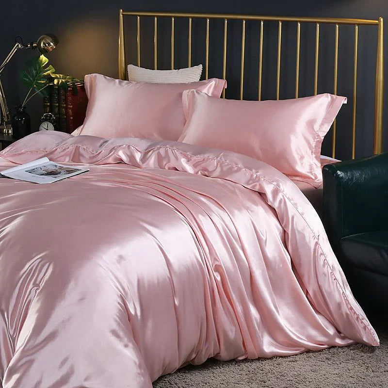 Elegant Satin Silke Sengetøjssæt Luksuriøse Bløde Lagner