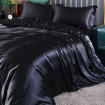 Elegant Satin Silke Sengetøjssæt Luksuriøse Bløde Lagner