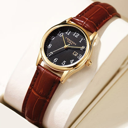 Elegante dames quartz polshorloge met nep leren band minimalistisch ontwerp