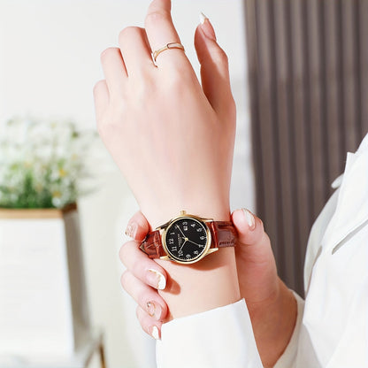 Elegante dames quartz polshorloge met nep leren band minimalistisch ontwerp