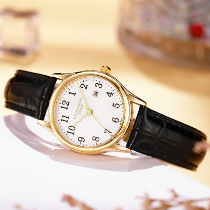 Elegante dames quartz polshorloge met nep leren band minimalistisch ontwerp