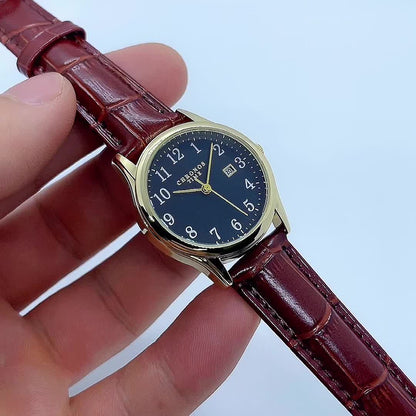 Elegante dames quartz polshorloge met nep leren band minimalistisch ontwerp