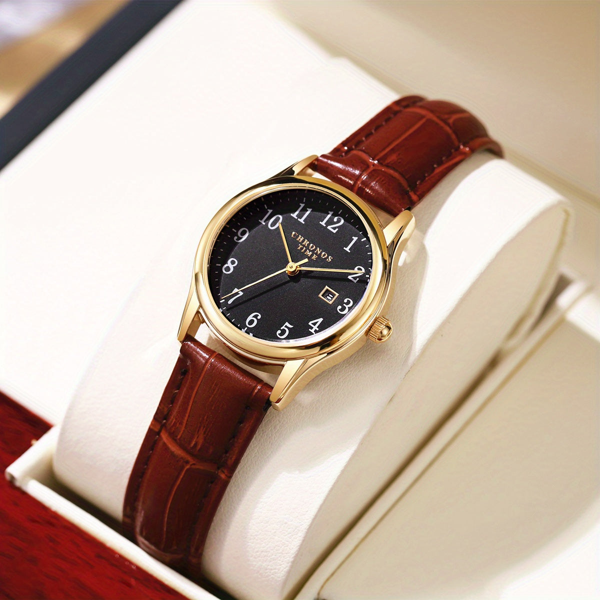 Elegante dames quartz polshorloge met nep leren band minimalistisch ontwerp