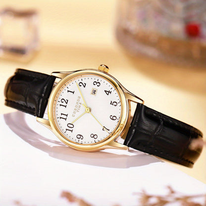 Elegante dames quartz polshorloge met nep leren band minimalistisch ontwerp