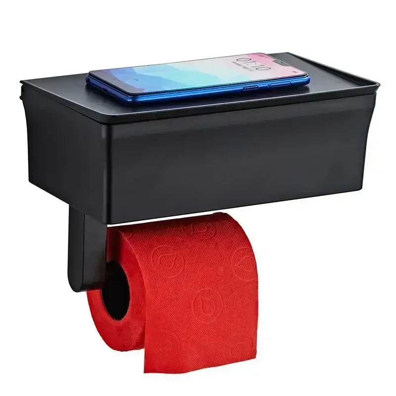 ElegantEssentials vægmonteret toiletpapirholder med hylde og skuffe