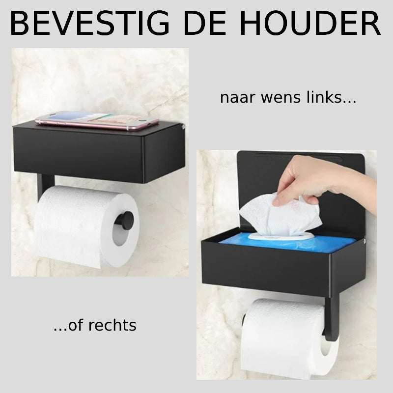 ElegantEssentials vægmonteret toiletpapirholder med hylde og skuffe