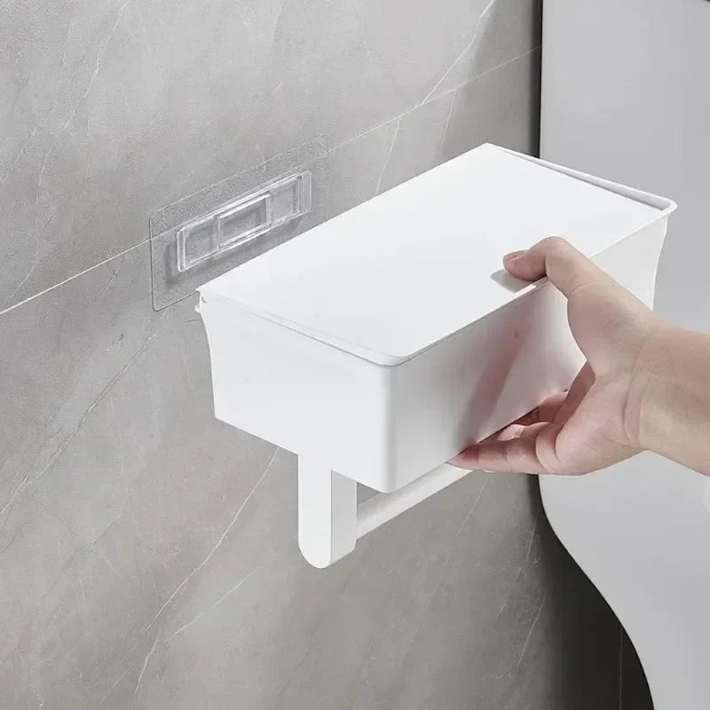 ElegantEssentials vægmonteret toiletpapirholder med hylde og skuffe