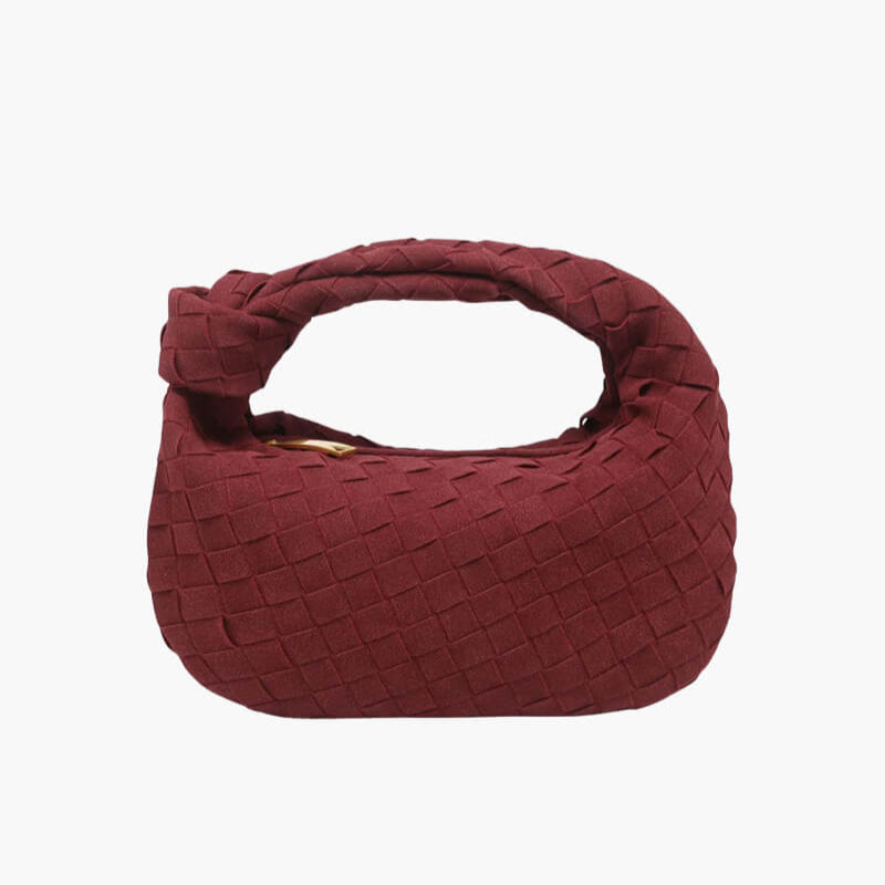 Elsa Mini Suede Bag Woven Knot Handbag with Gold Accents