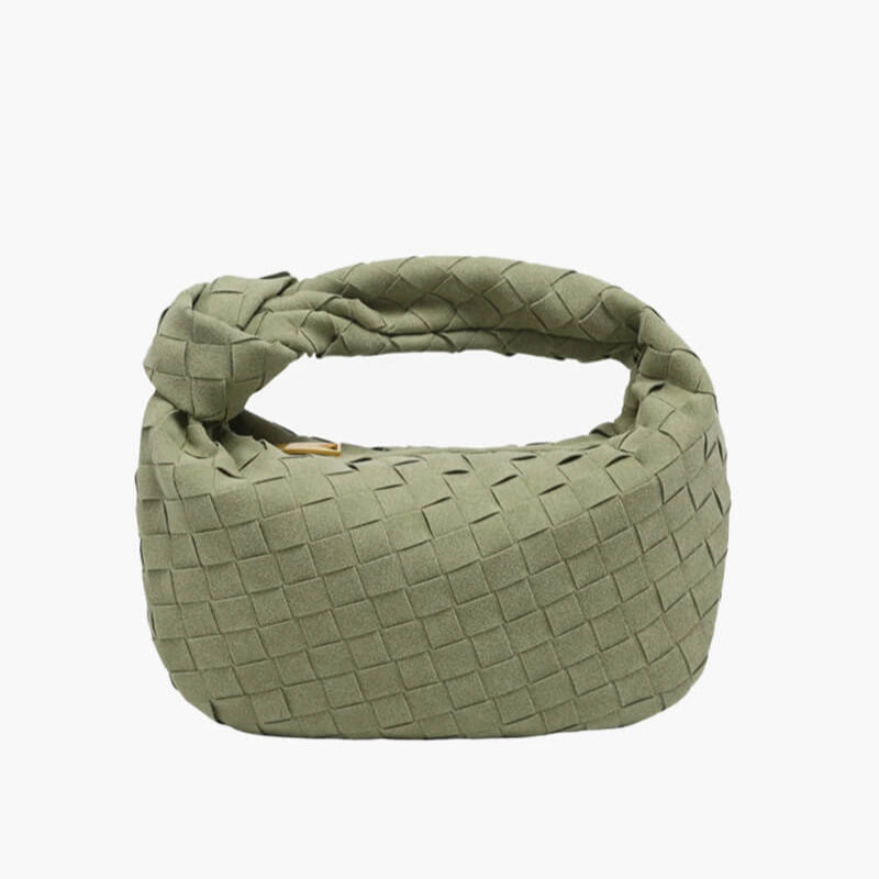 Elsa Mini Suede Bag Woven Knot Handbag with Gold Accents
