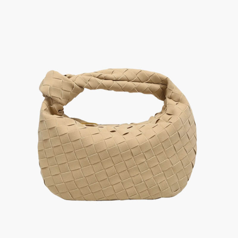 Elsa Mini Suede Bag Woven Knot Handbag with Gold Accents