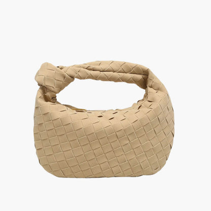 Elsa Mini Suede Bag Woven Knot Handbag with Gold Accents