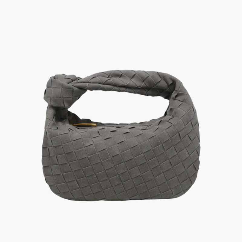 Elsa Mini Suede Bag Woven Knot Handbag with Gold Accents