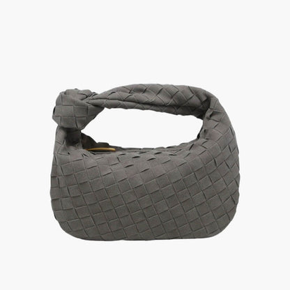 Elsa Mini Suede Bag Woven Knot Handbag with Gold Accents