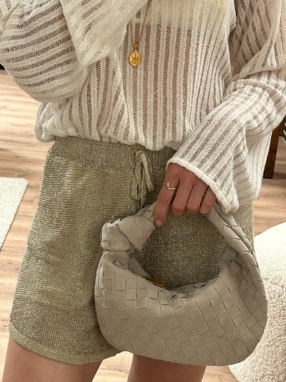 Elsa Mini Suede Bag Woven Knot Handbag with Gold Accents