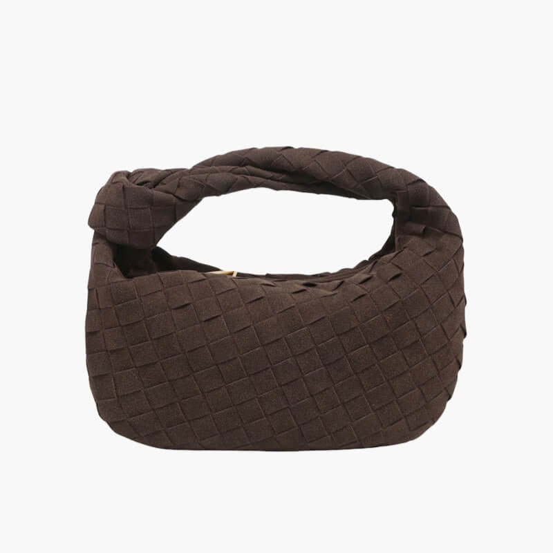 Elsa Mini Suede Bag Woven Knot Handbag with Gold Accents