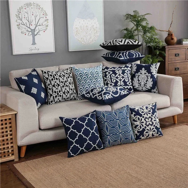 Embroidered Cushion Cover with Timeless Quatrefoil Pattern