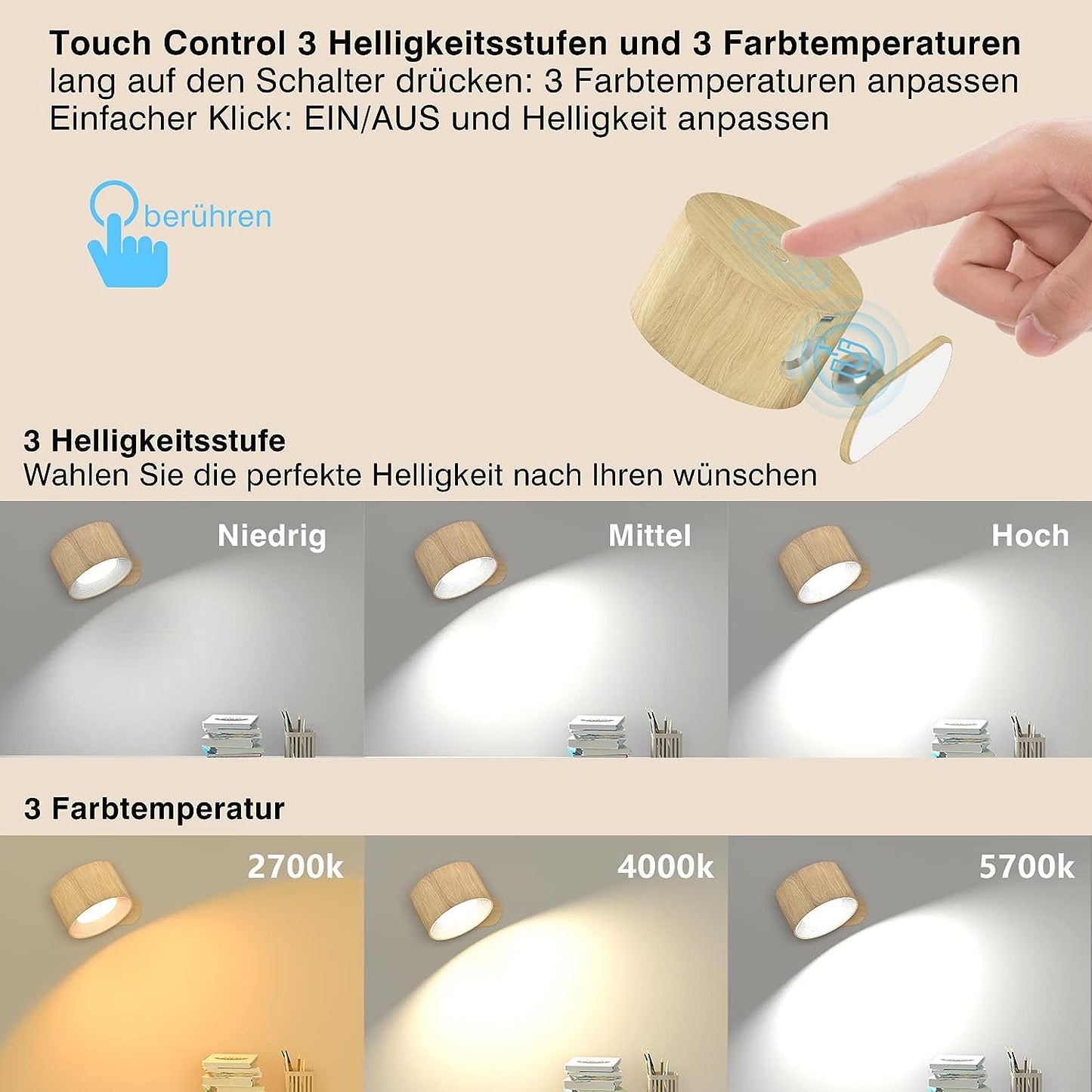 Eternity Glow draadloze LED-wandlamp met afstandsbediening en verstelbare verlichting