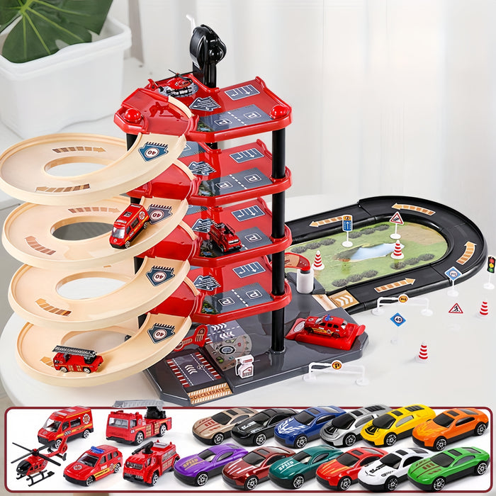 FirePark Mehrstöckiges Feuerwehrspielset mit Fahrzeugen und Zubehör