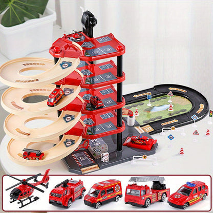 FirePark Mehrstöckiges Feuerwehrspielset mit Fahrzeugen und Zubehör