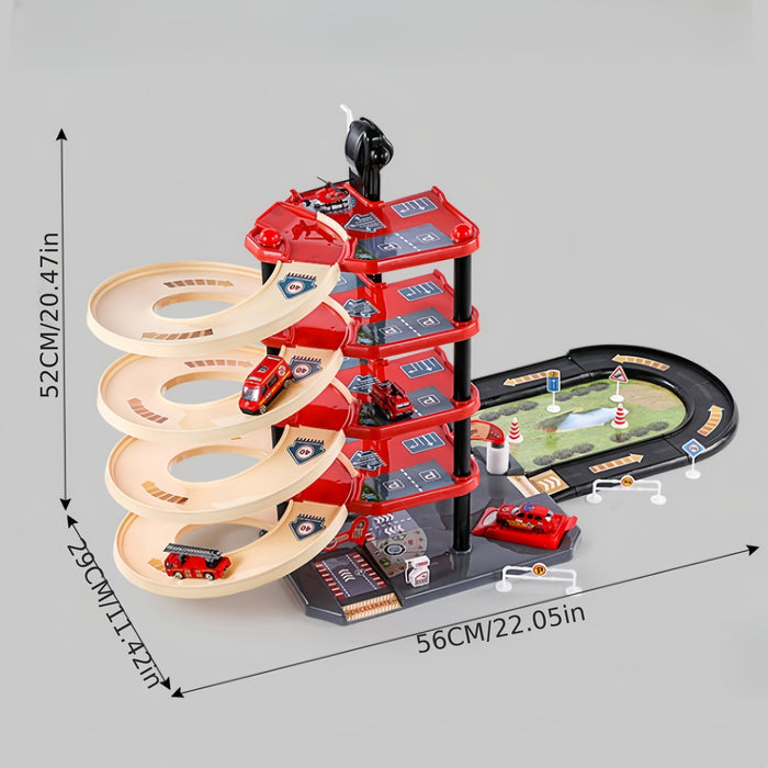 FirePark Mehrstöckiges Feuerwehrspielset mit Fahrzeugen und Zubehör