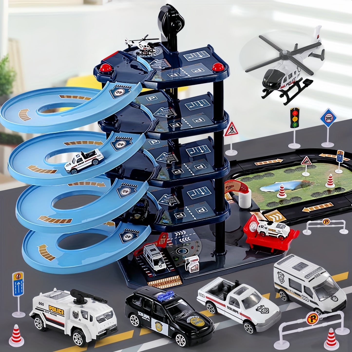 FirePark Mehrstöckiges Feuerwehrspielset mit Fahrzeugen und Zubehör