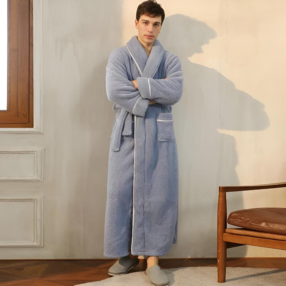Badekåbe i flonelfleece – blød kåbe med sjalskrave, dybe lommer og justerbar talje