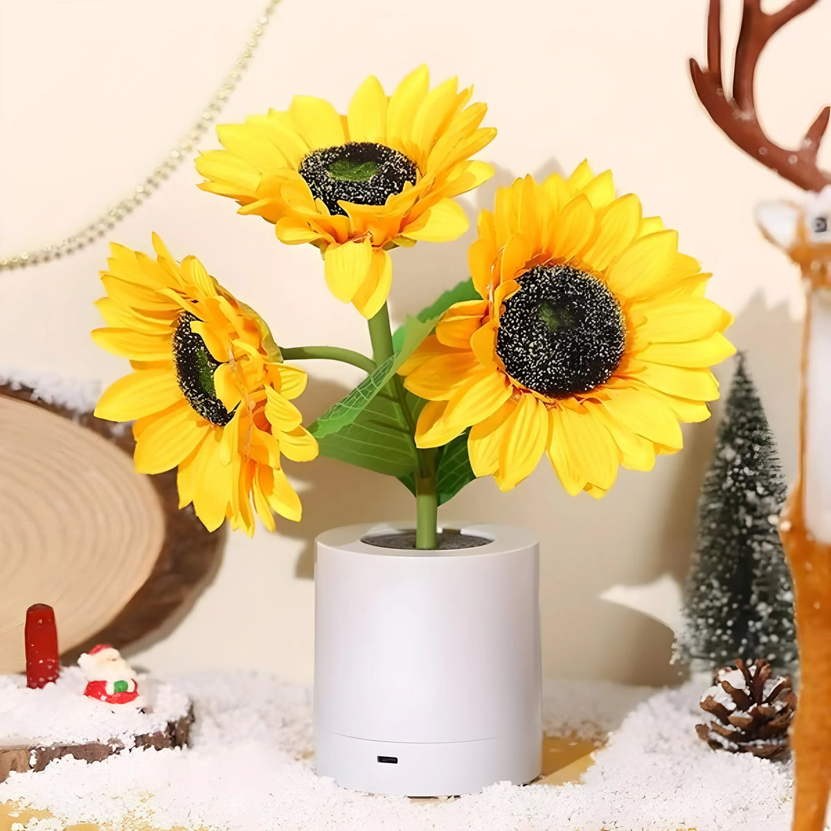 LED-bordlampe med blomsterdesign og varmt hvidt lys
