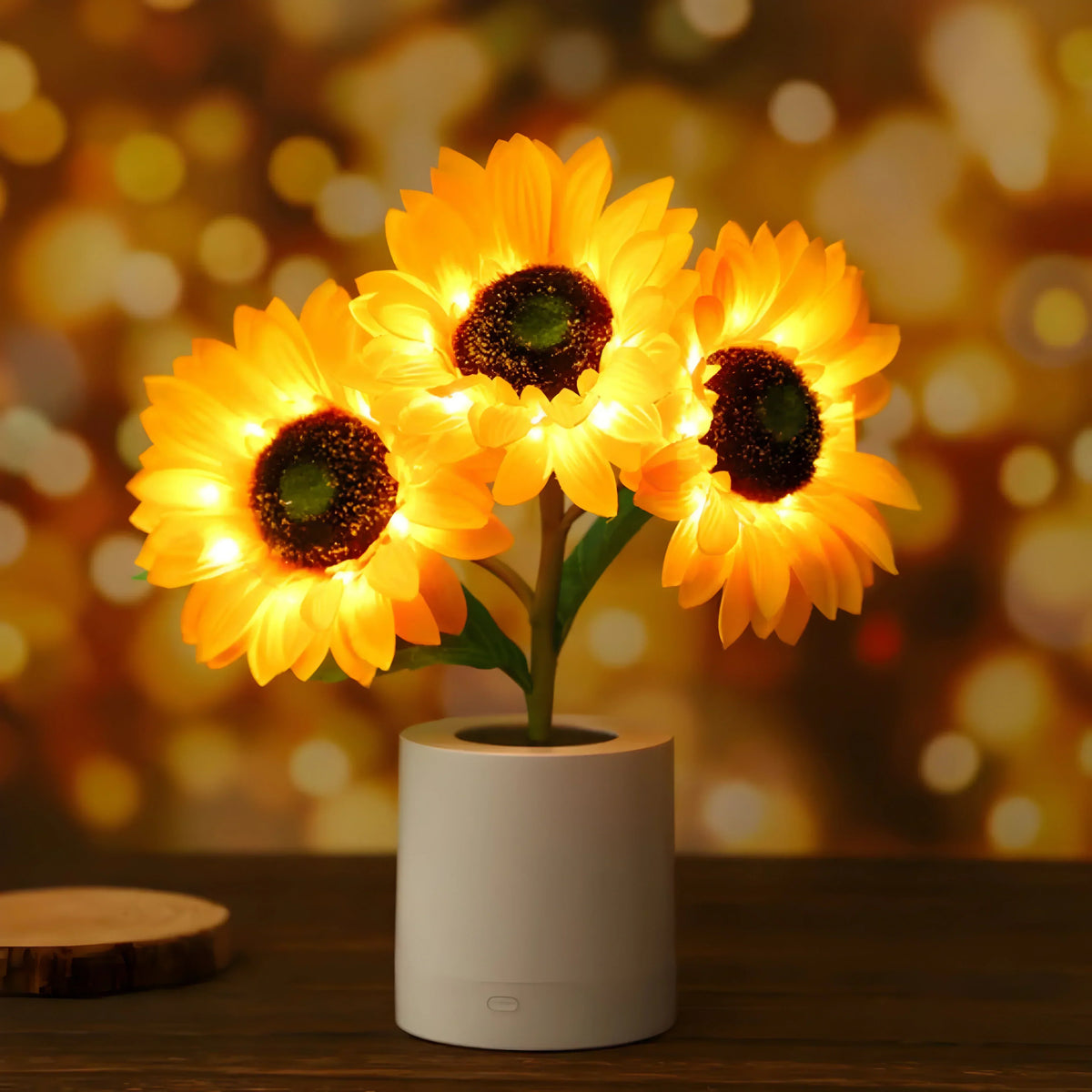 LED-bordlampe med blomsterdesign og varmt hvidt lys