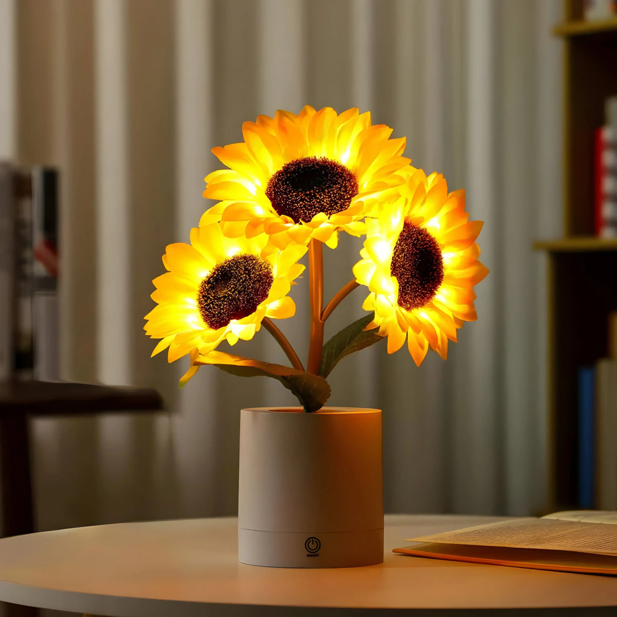 LED-bordlampe med blomsterdesign og varmt hvidt lys