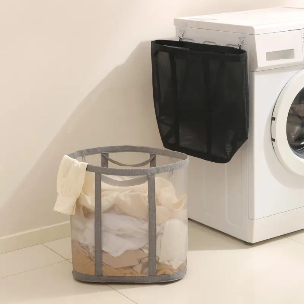 Foldable Mesh Laundry Hamper with Hanging Loop for Bedroom, Bathroom and Laundry Room