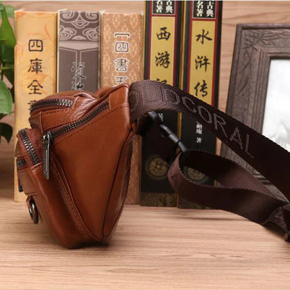 Genuine Cowhide Leather Waist Bag for Men Large Capacity Travel Crossbody Bag