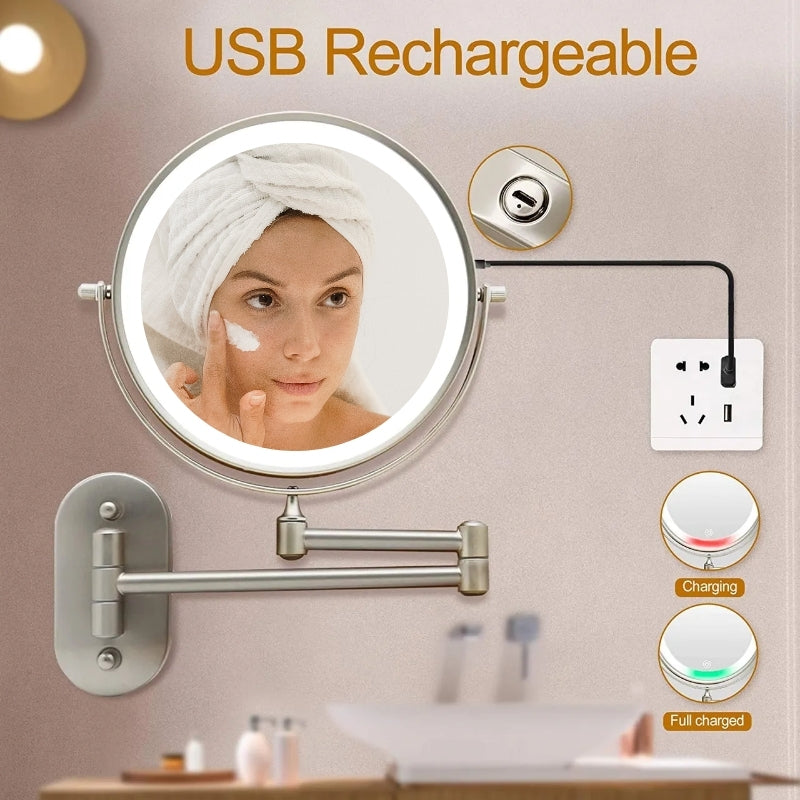 GlamGlow LED Makeup Mirror – Magnifying Vanity Mirror with Dimmable Touch Light & 360° Rotation