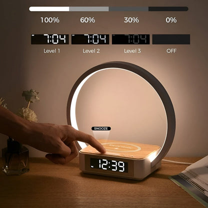GlowMax 3 i 1 LED bordlampe med trådløs oplader, vækkeur og touchkontrol