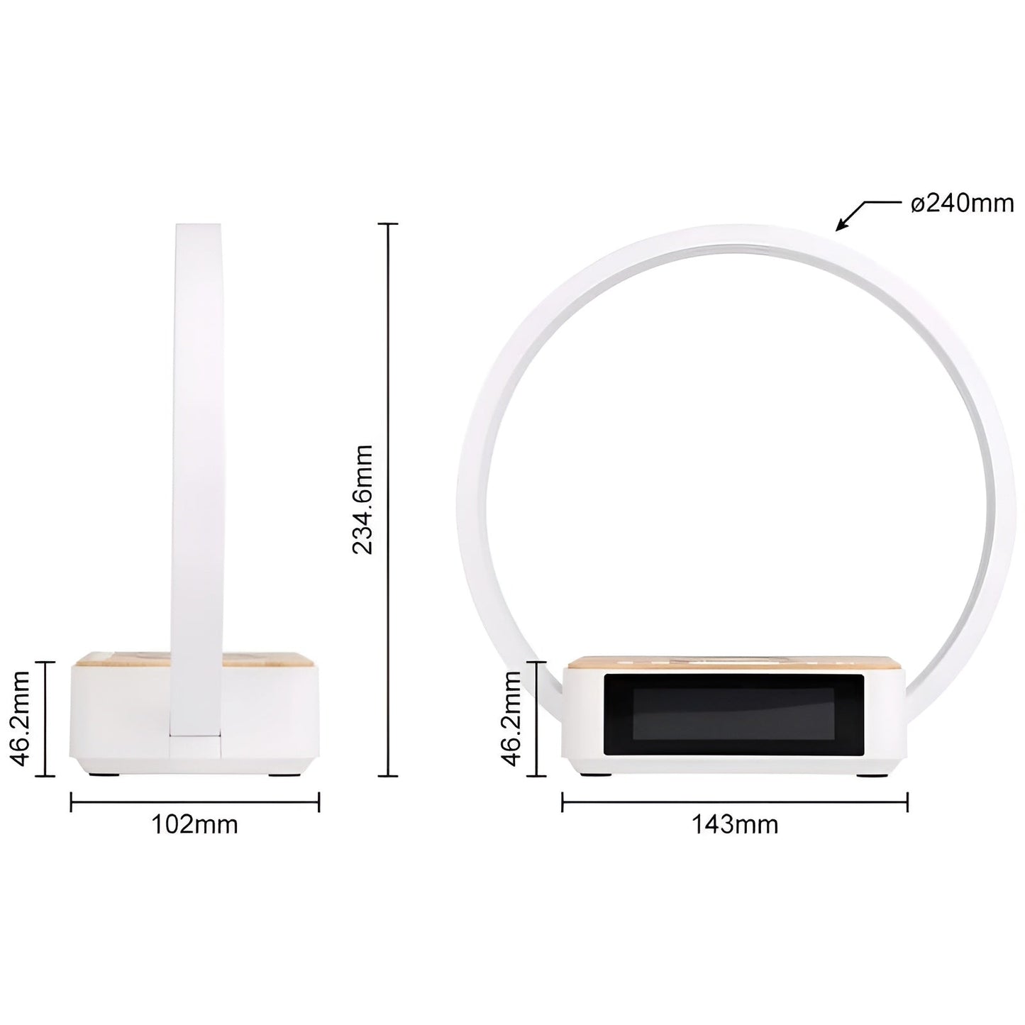 GlowMax 3 i 1 LED bordlampe med trådløs oplader, vækkeur og touchkontrol