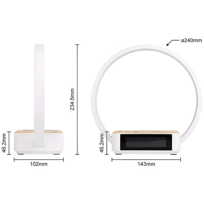 GlowMax 3 i 1 LED bordlampe med trådløs oplader, vækkeur og touchkontrol