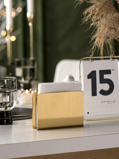 Gold Stainless Steel Napkin Holder with Sculptural Design