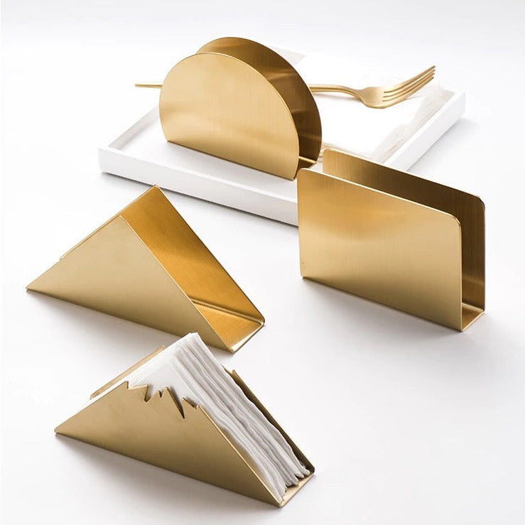 Gold Stainless Steel Napkin Holder with Sculptural Design